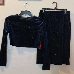 Paperoc set of short long-sleeved blouse and skirt open on one side blue 🔵